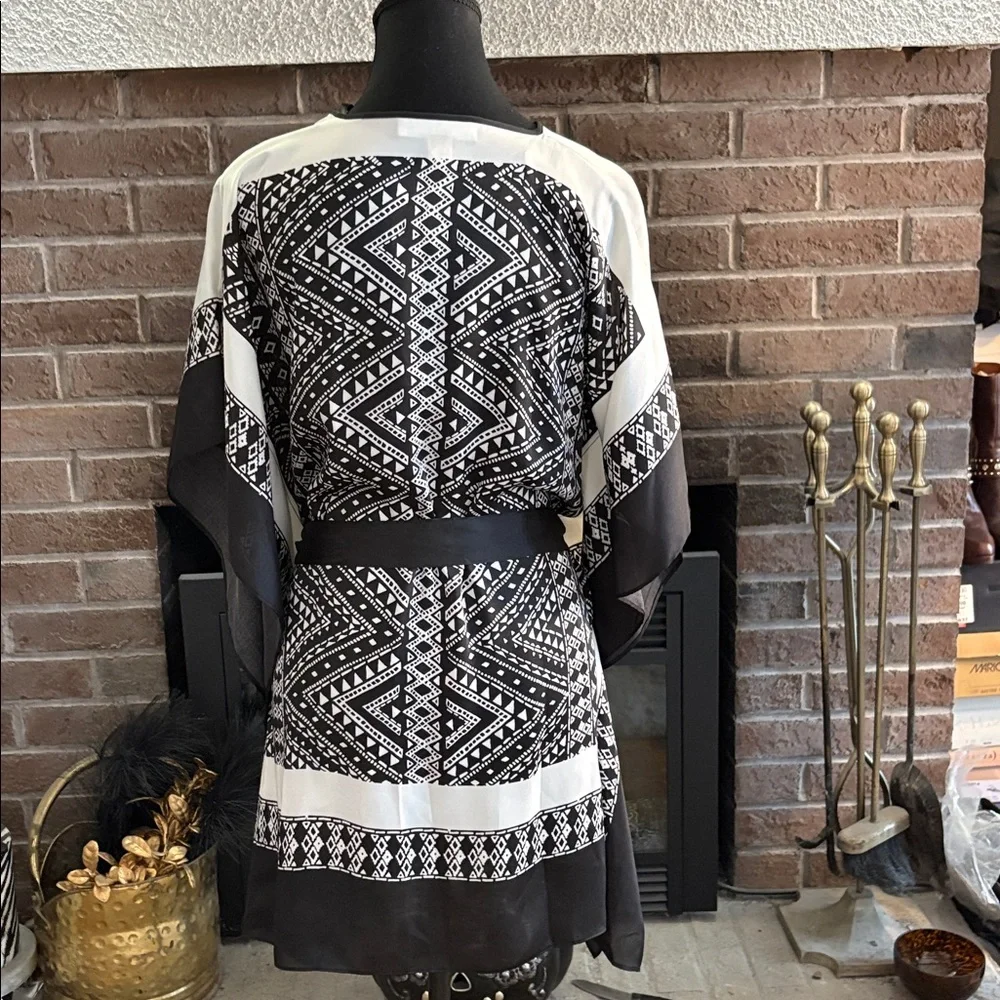 Michael Kors Black and White Patterned Poncho - Picture 2 of 4